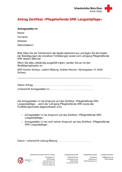 Antrag Zertifikat PH SRK Langzeitpflege