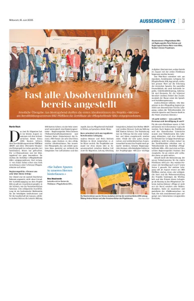 Bericht über Zertifikatsfeier «Pflegehelfende SRK MiCura, im «March Anzeiger» vom 18.06.2025
